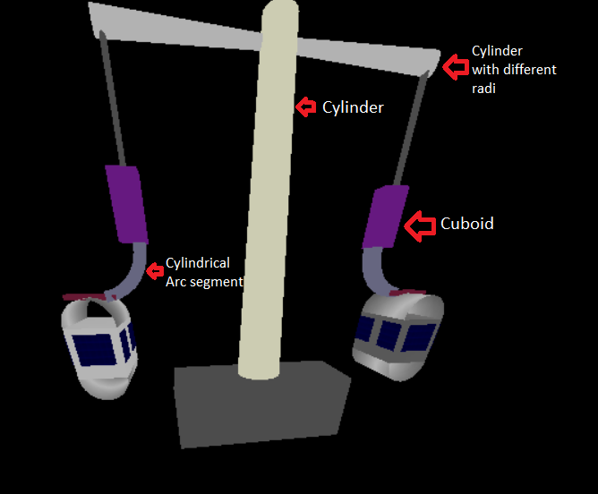 Ski Lift object created using a combination of basisc shapes